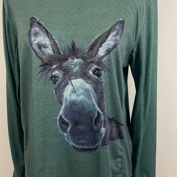 sz:M Teal Long Sleeve Donkey Graphic Pullover Top - Picture 4 of 10